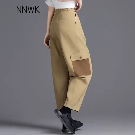 撞色工装裤卡其色灯笼休闲裤子女2025新款夏季小个子九分裤哈伦裤图片