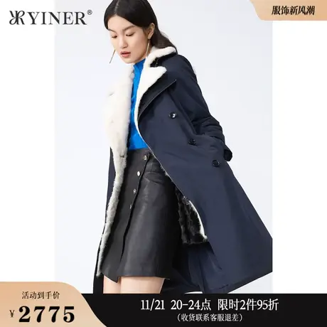 YINER音儿线上专选女装冬季中长款水貂毛西装领尼克服图片
