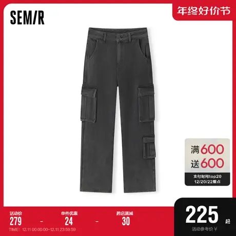 [商场同款]森马牛仔裤女潮酷街头工装裤帅气2023冬新款阔腿裤百搭图片