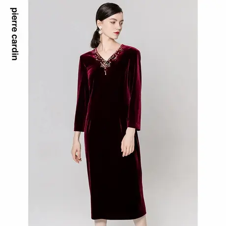 【皮尔卡丹女装】秋季复古典雅丝绒礼服连衣裙【专柜正品】图片