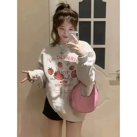 美式复古hiphop卫衣女2023春秋薄款宽松oversize小个子高级感外套图片