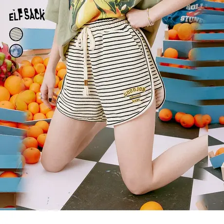 妖精的口袋条纹运动短裤女2023夏季新款宽松高腰直筒休闲显瘦裤子图片