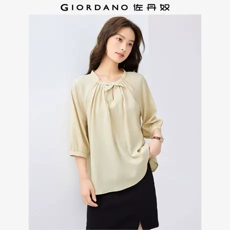 佐丹奴衬衫女装泡泡皱收褶圆领插肩中袖梭织衬衫 13345327图片