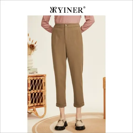 YINER音儿线上专选女装冬季通勤翻边铅笔休闲裤图片