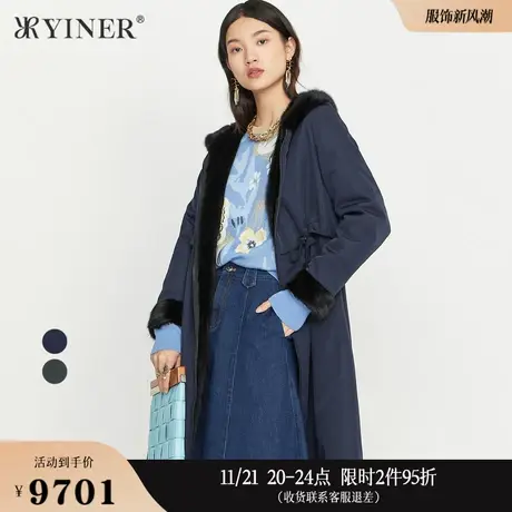 YINER音儿线上专选女装冬季长款舒适水貂毛连帽保暖尼克服皮草图片