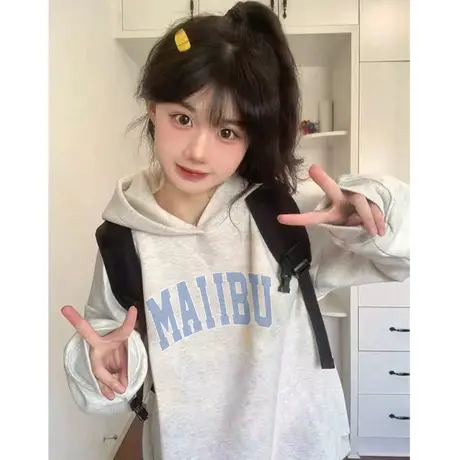 美式复古oversize潮牌卫衣女春秋薄款宽松韩版上衣慵懒风连帽外套图片