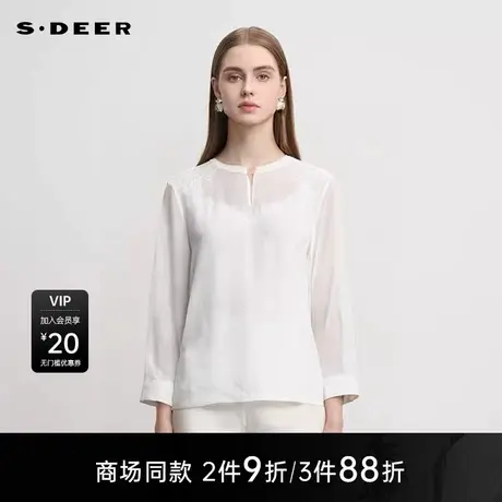 【商场同款】sdeer圣迪奥女装复古圆领绣花宽松长袖上衣S25283207商品大图