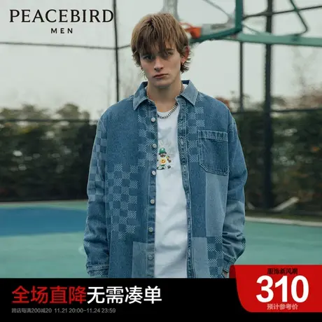 【清仓】太平鸟男装奥莱 牛仔拼接休闲衬衫图片