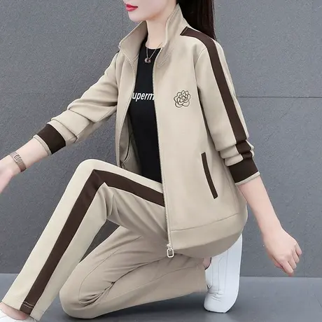 恋上17号卫衣运动服套装女2023新款春秋妈妈装休闲立领外套三件套图片