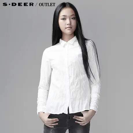 【99聚】sdeer圣迪奥女装白色勾花淑女长袖百搭衬衫衬衣3380553图片