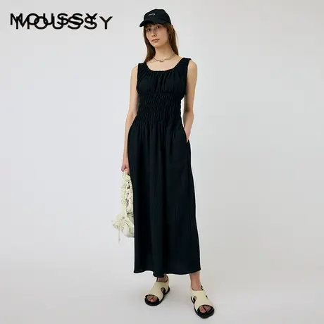【百】moussy 2024夏季新品度假风抽褶收腰优雅无袖连衣裙图片