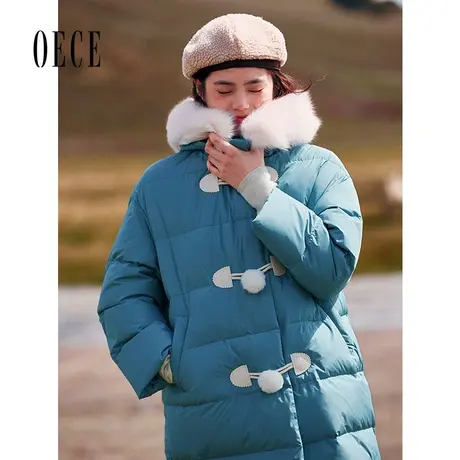 Oece2022冬新款女法式减龄大毛领中长款加厚羽绒服外套图片