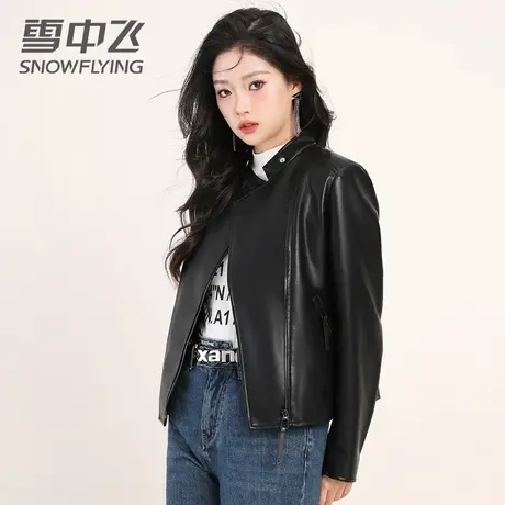 雪中飞2023新款女皮夹克羽绒服时尚短款鹅绒干劲防风保暖西装外套图片