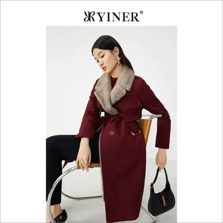 *YINER音儿奥莱女装冬季长款水貂毛西装领尼克服图片