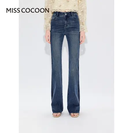 MISSCOCOON【反叛风潮】24春新款侧缝镶钻脚口拉毛显瘦微喇长裤图片