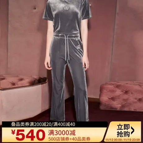 Juicy Couture橘滋轻奢金丝绣花烫钻丝绒女式减龄时尚感休闲裤图片