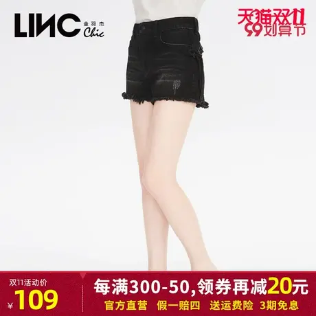 金羽杰LINC夏季新款时尚复古弧线约克绑带棉质牛仔短裤922121图片