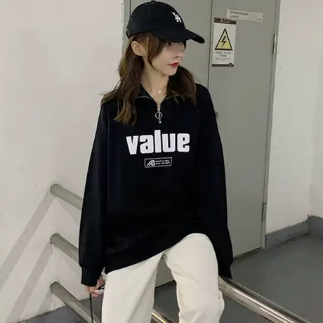 美式复古卫衣女2023春秋季薄款宽松韩版设计感小众上衣慵懒风外套图片