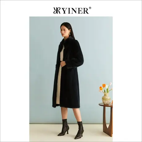 YINER音儿女装冬季法式优雅绒暖水貂毛皮真皮皮草长款外套图片
