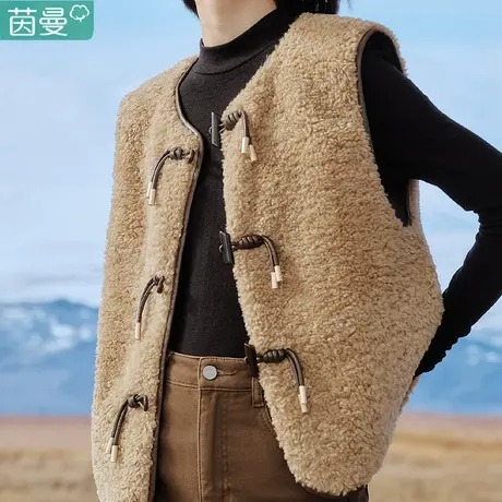 茵曼小香风羊羔绒外套女2023新款秋冬棉衣小马甲短款夹克棉服坎肩图片