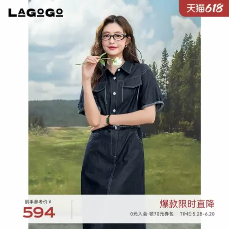 LAGOGO纯棉舒适元气牛仔连衣裙女拉谷谷2025夏季新款显瘦短袖裙子图片