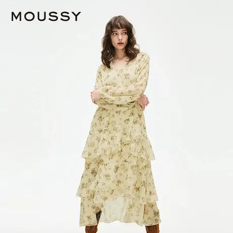 MOUSSY 夏季新品意式度假风温柔蔷薇印花雪纺连衣裙028ISX33-1781图片