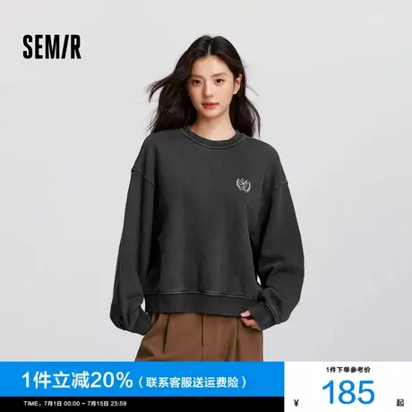 [商场同款]森马卫衣女重磅宽松落肩抓绒2024冬新款做旧套头衫复古图片