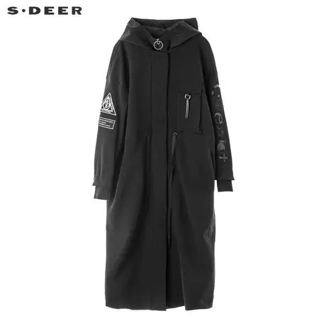 sdeer圣迪奥2019秋装新款刺绣落肩假两件长风衣外套S18381840图片