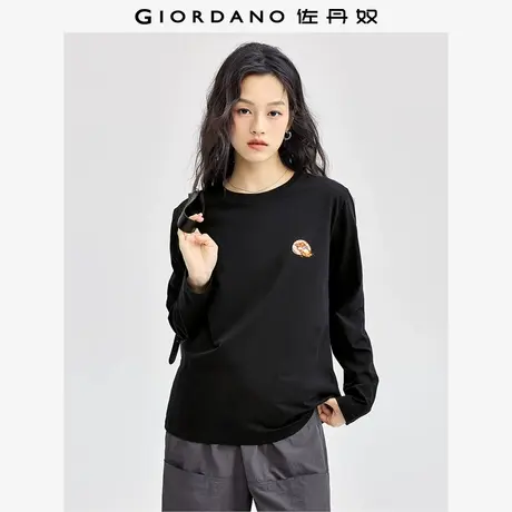 佐丹奴T恤女装纯棉萌系自然动物刺绣针织圆领长袖T恤 13394791图片