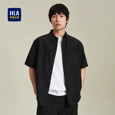 HLA/海澜之家提花外套短袖休闲衬衫2025春夏新款宽松时尚衬衣男装图片