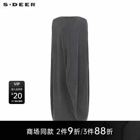 【商场同款】sdeer圣迪奥女一字领拼接不规则宽松连衣裙S25281219图片
