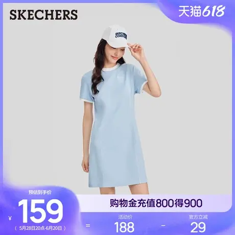 斯凯奇新款夏季针织时尚百搭T恤连衣裙女流行舒适长裙运动直筒裙图片