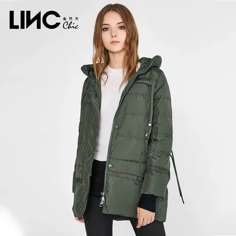 断码清仓LINC金羽杰羽绒服女新款反季连帽中长款轻薄女款面包服图片
