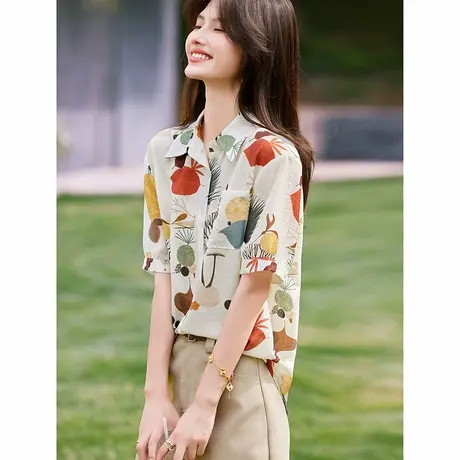 时尚气质短袖上衣2025年夏季新款女休闲宽松百搭甜美温柔衬衫T图片