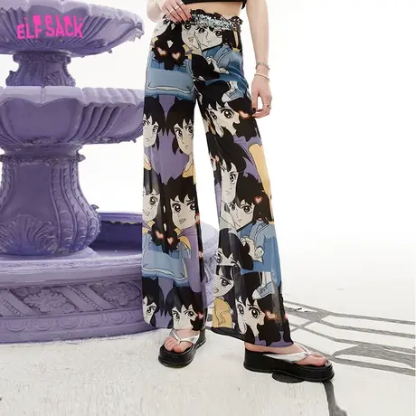 妖精的口袋满印宽松阔腿裤女2023夏季新款凉凉裤垂感薄款休闲裤子图片