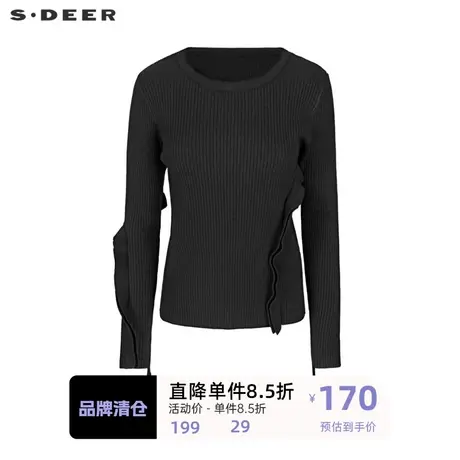 sdeer圣迪奥女装秋罗纹圆领拼接修身针织衫S221Z3511图片