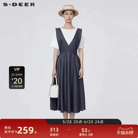 sdeer圣迪奥女装V领松紧拼接撞色不规则背带裙S24282901图片