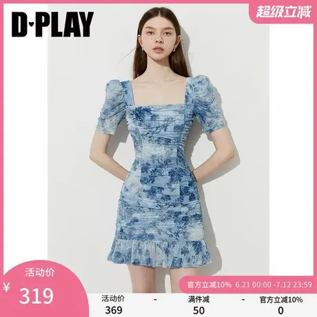 DPLAY【度假系列】2025年夏季新款蓝色连衣裙女好看法式短款裙子图片