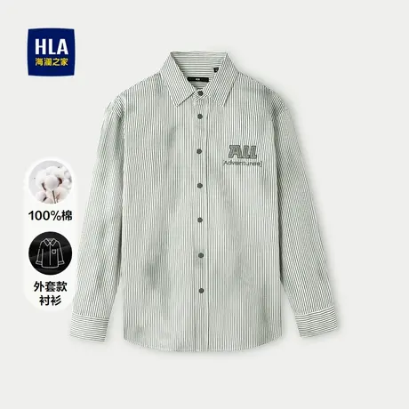 HLA/海澜之家外套款长袖休闲衬衫2025秋季新款宽松时尚纯棉长衬男图片