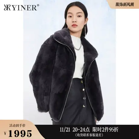 YINER音儿线上专选女装冬季短款拉链獭兔毛皮草图片