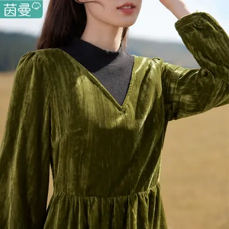 茵曼针织长袖打底连衣裙女2024年新款秋冬季丝绒显瘦垂坠感长裙子图片