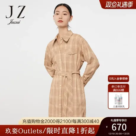 JZ玖姿英伦风衬衫女装2023春季新款格子开衩休闲外套图片