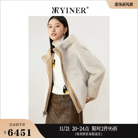 YINER音儿线上专选女装冬季短款两面穿保暖连帽水貂毛皮草尼克服图片