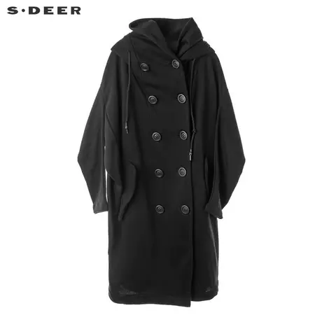 sdeer圣迪奥2018秋装新款双排扣连帽抽绳茧型风衣外套女S18381834图片