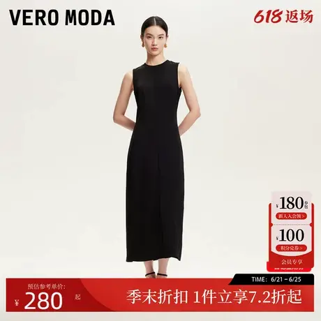 Vero Moda连衣裙2025夏季新款淡人圆领无袖开叉拼接面料收腰长款图片