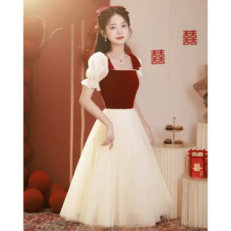 订婚礼服女夏季敬酒服新娘便装平时可穿法式仙气纱裙小个子连衣裙图片