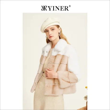 YINER音儿女装2022冬季新款设计感时尚洋气撞色水貂皮草外套图片
