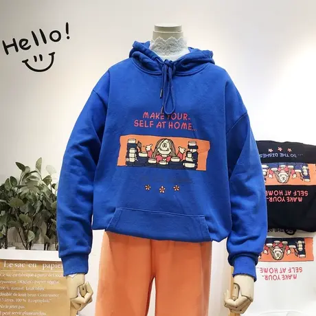 2020早春新款韩国东大门ins卡通搞怪毛圈棉学生卫衣闺蜜姐妹装潮图片