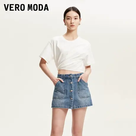 Vero Moda奥莱牛仔短裤女2025夏季新款双侧插袋高腰排扣时尚裙裤图片