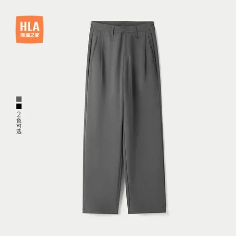 HLA/海澜之家黑色时尚休闲裤25春夏新直筒梭织职场风通勤裤子女装图片